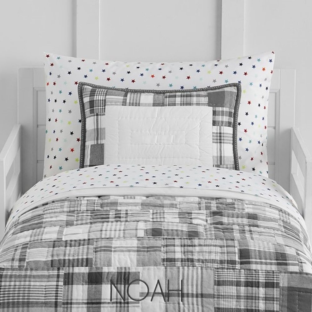 2 PBK Madras Patchwork Quilted 12"x16" Baby Pillows/Shams Grey